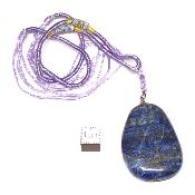 Lapis Lazuli qualité "B" avec cordon - pendentif pierre plate