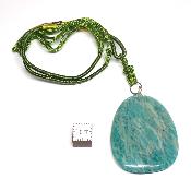 Amazonite avec cordon - pendentif pierre plate