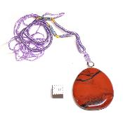 Jaspe rouge avec cordon - pendentif pierre plate